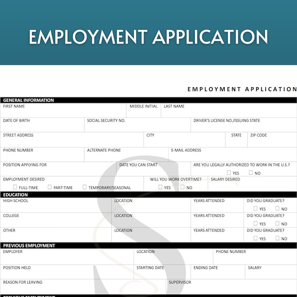 Domanda di lavoro stampabile PDF Modello di domanda di lavoro digitale Ricerca di lavoro Domanda di lavoro per nuovi dipendenti di lavoro di reclutamento per l'occupazione