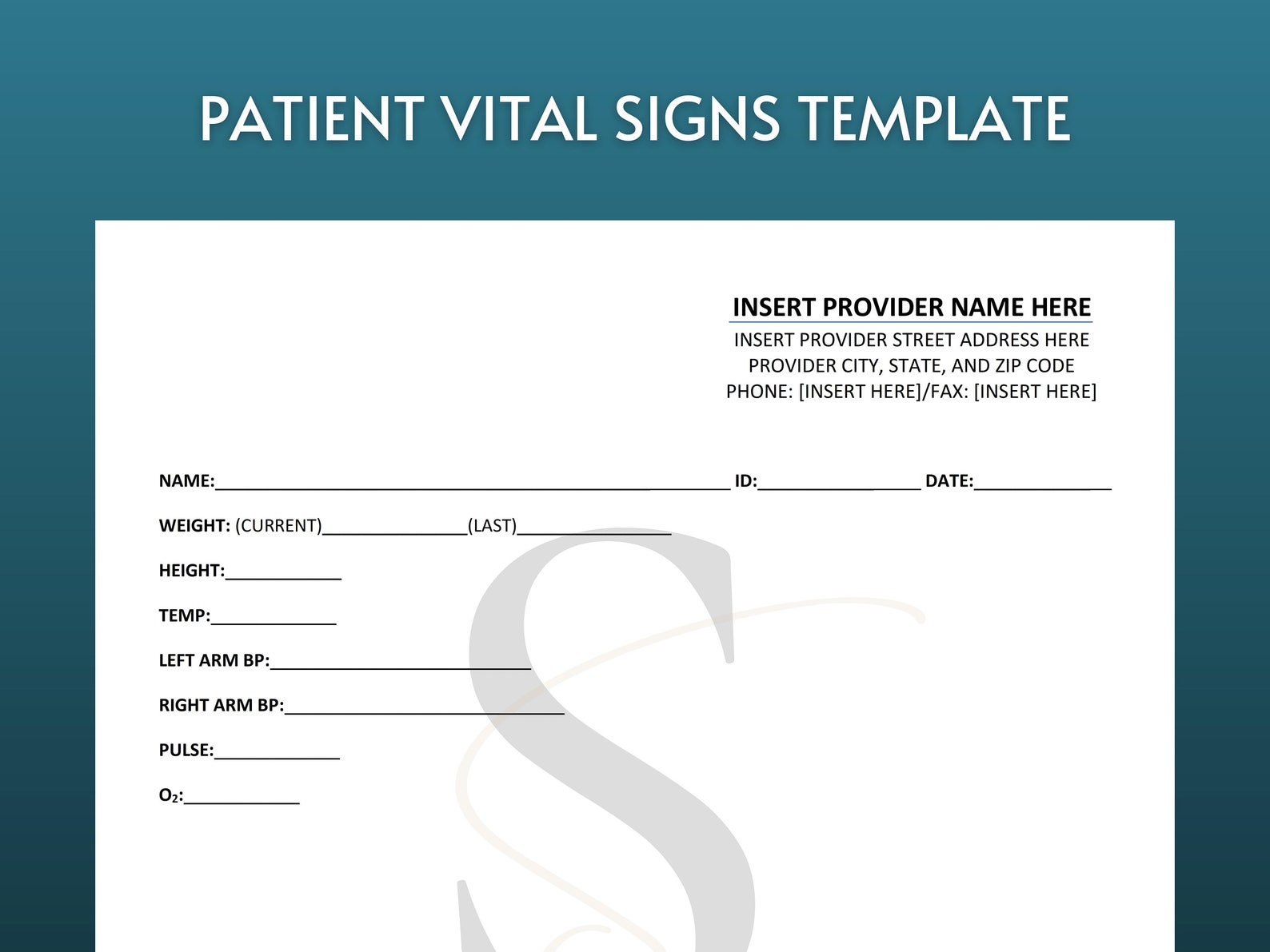 Printable Patient Vital Signs Template Digital Download Medical Clinic ...