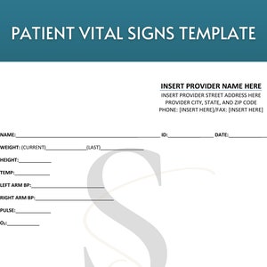 Printable Patient Vital Signs Template Digital Download Medical Clinic ...
