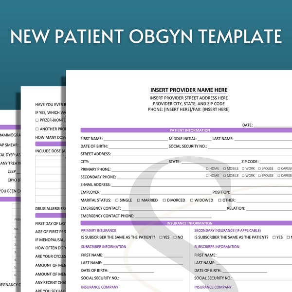 OBGYN New Patient Form Digital Download Maternity and Womens Health Care Printable Intake Form Medical History Gynecology Office