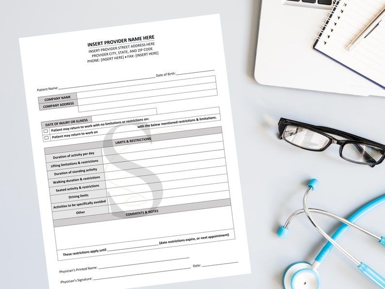 Printable Work Release Template Medical Office Forms Work Excuse ...