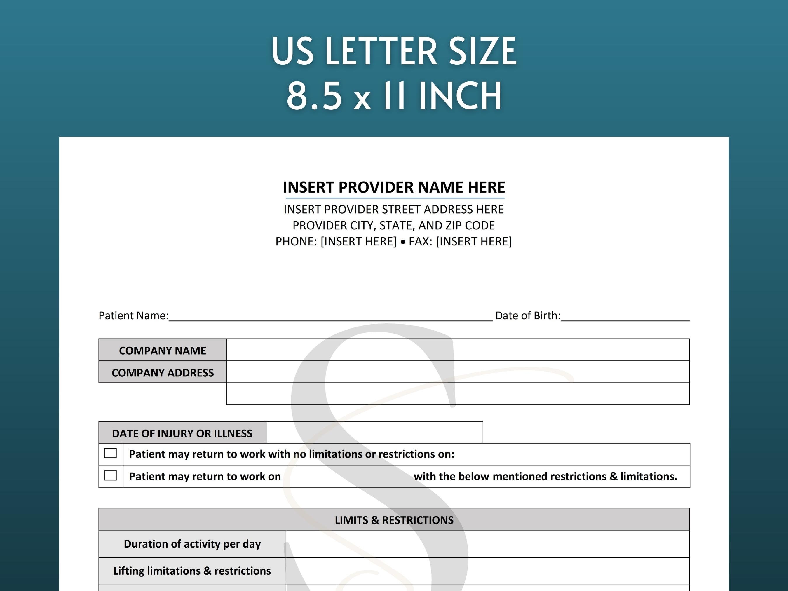 printable work release template medical office forms work excuse