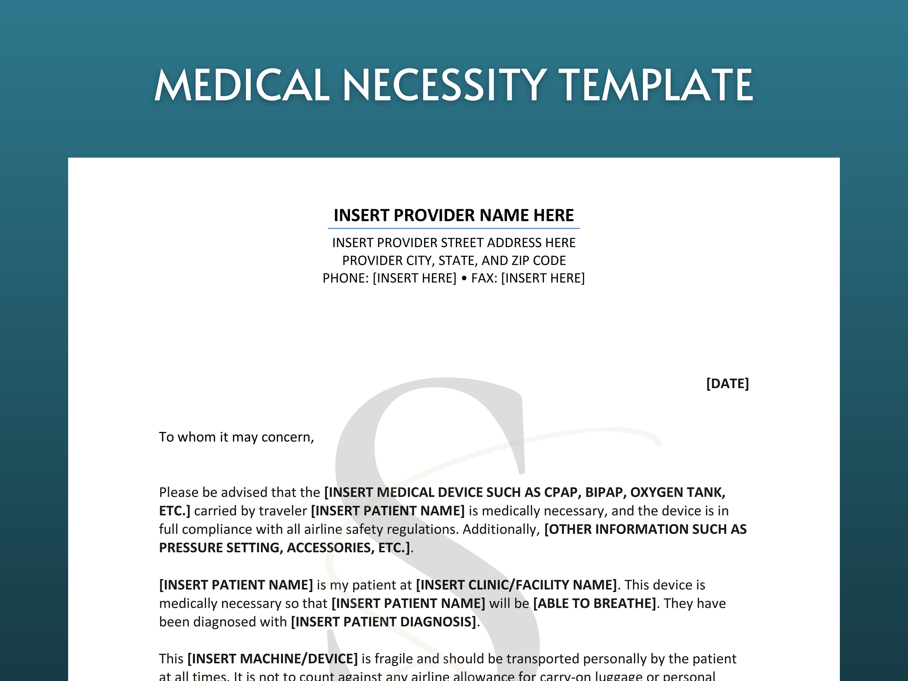 Letter Medical Necessity Template