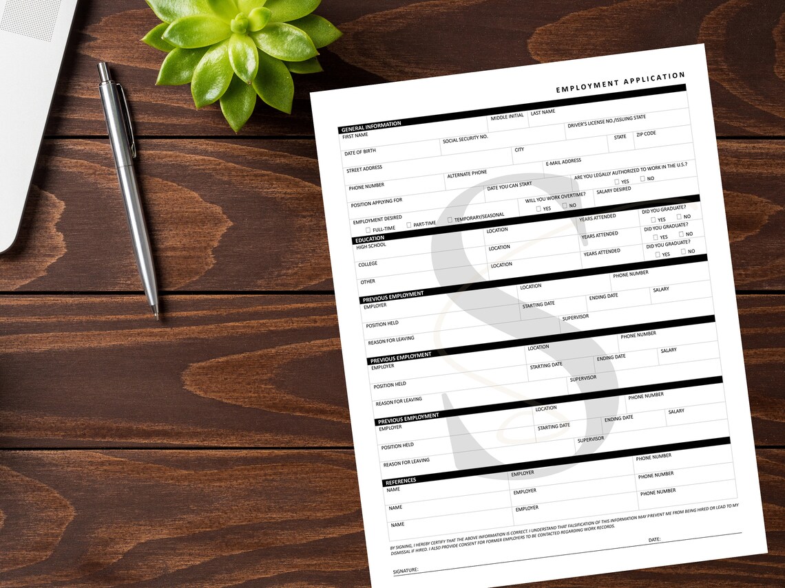 Printable Employment Application PDF Digital Job Application - Etsy