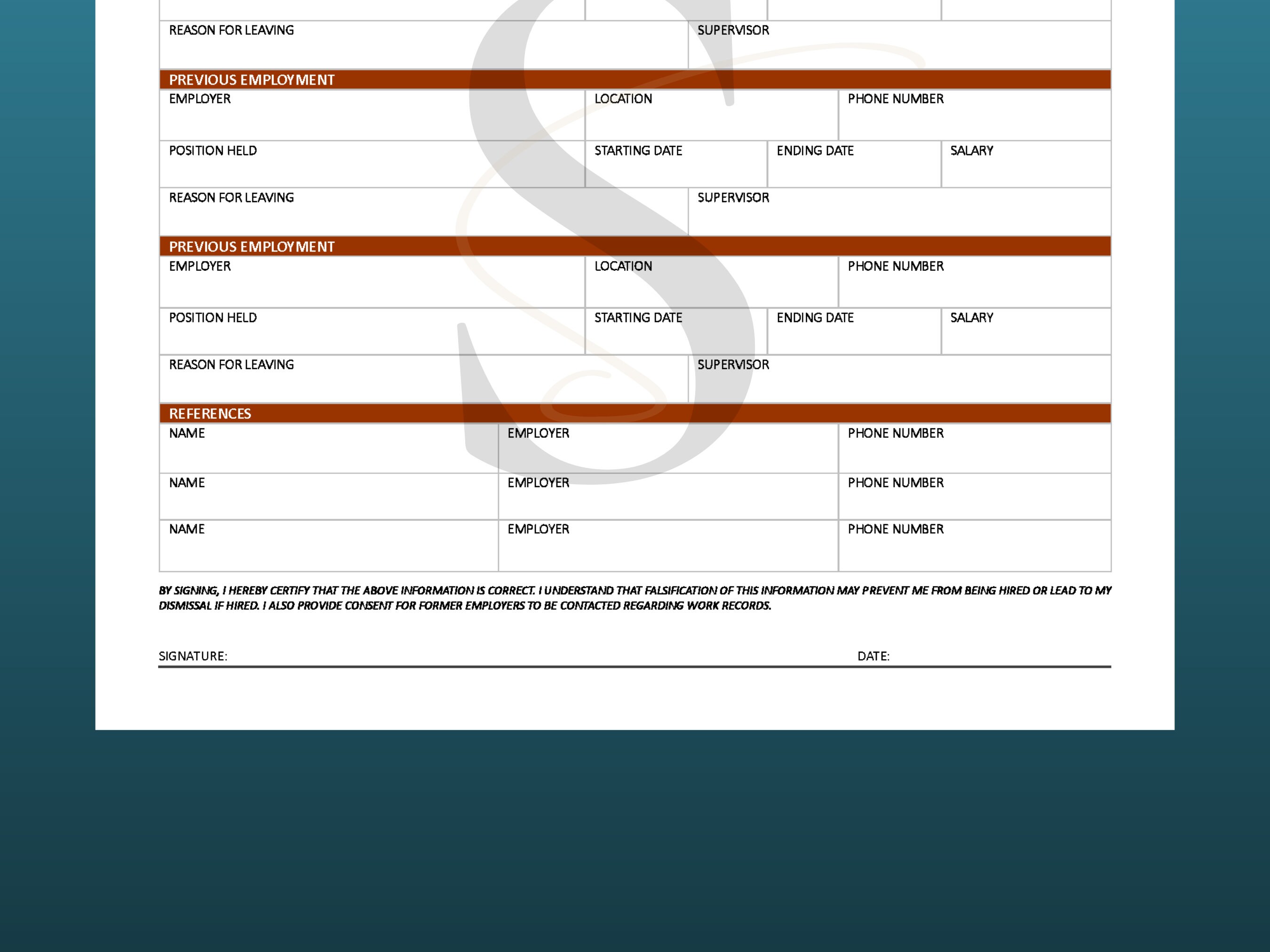 Printable Job Application Template Form Digital Download Employment ...