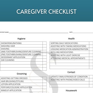 Free Printable Caregiver Daily Checklist Elderly