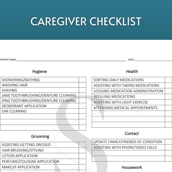 Printable Caregiver Daily Checklist Digital Download Senior Care Medical Binder Template Editable Checklist Elderly Care Nursing Templates