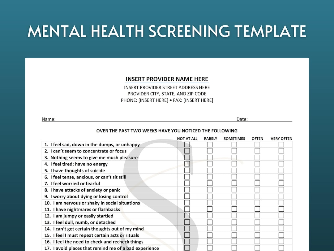 Mental Health Screening Template Therapy Office Counseling Intake Form PDF Therapy Note Template