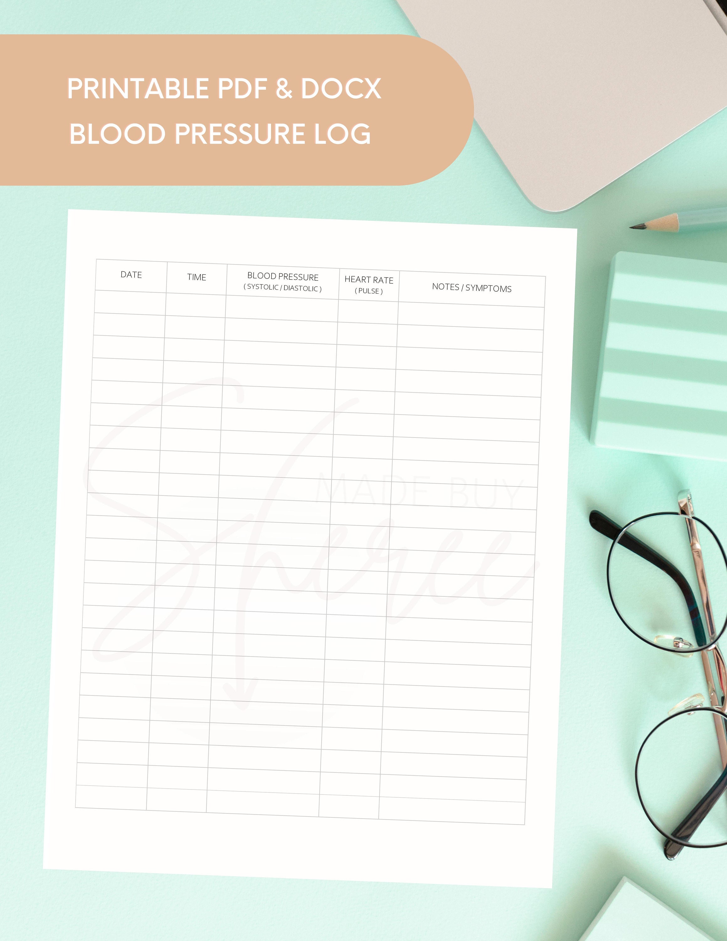Printable Blood Pressure Log Digital Download Blood Pressure | Etsy