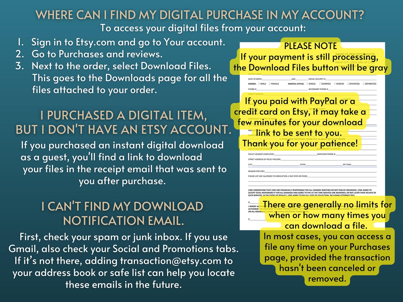 Printable New Patient Intake Form Digital Download Patient Etsy