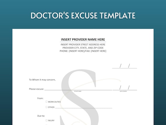 Printable Doctor's Excuse Template Medical Office Forms - Etsy