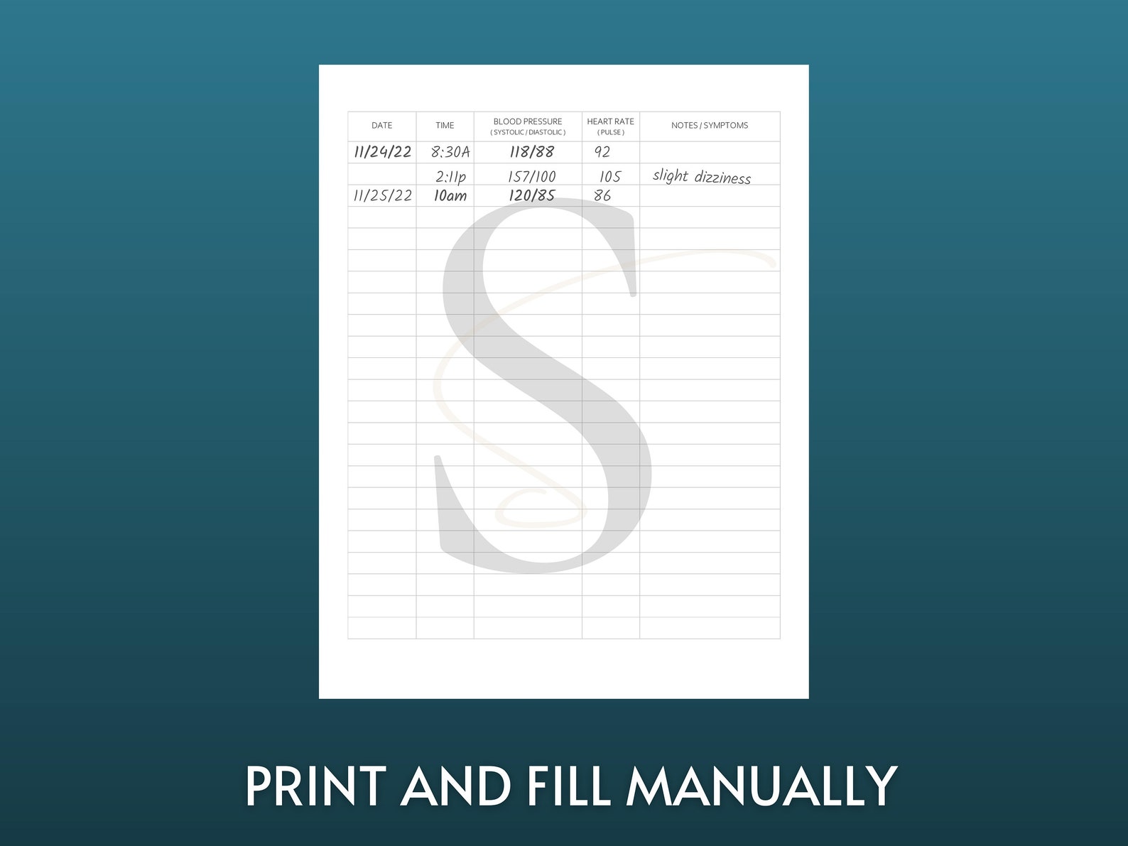 Printable Blood Pressure Log Digital Download Blood Pressure Tracker ...