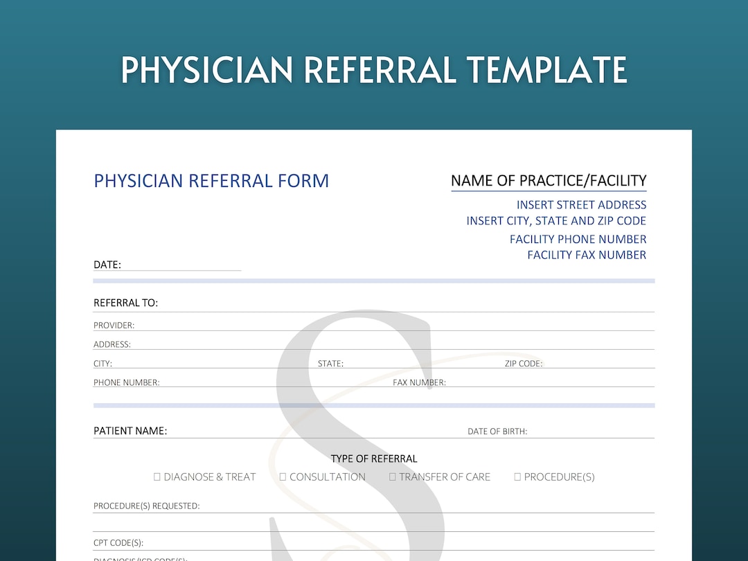 Printable Doctor Referral Form Digital Download Physician Referral Form Printable Doctor Referral Form Digital Download Physician Referral Form