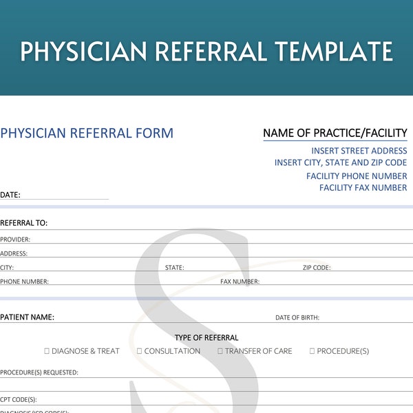 Printable Doctor Referral Form Digital Download Physician Referral Form Template Patient Referral Specialist Referral Doctor Referral Form