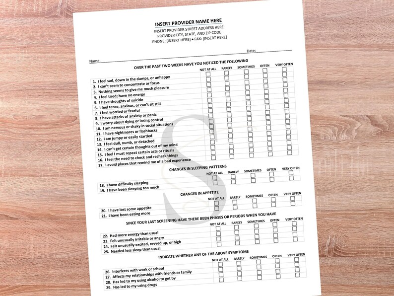 Mental Health Screening Template Therapy Office Counseling Intake Form ...