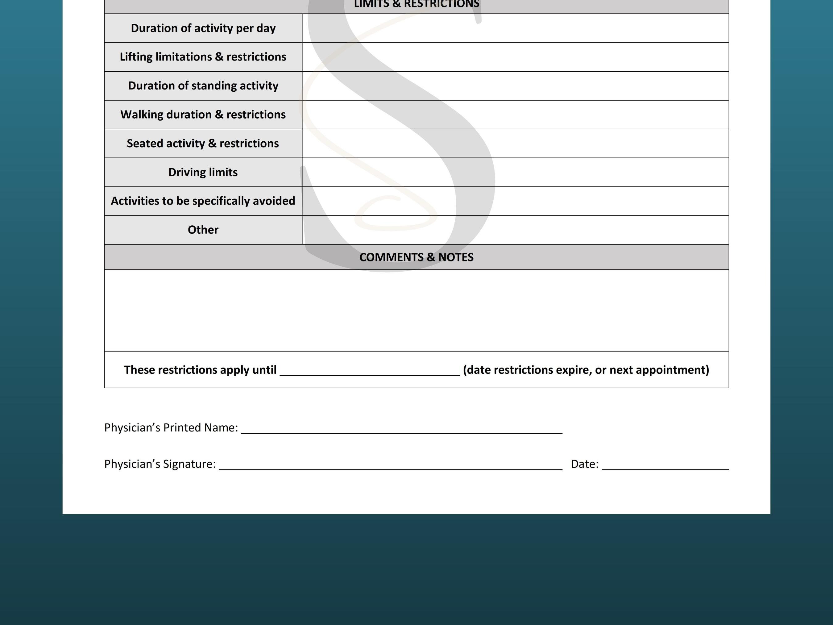 Printable Work Release Template Medical Office Forms Work Excuse ...