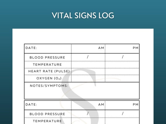 VITAL SIGNS LOG Digital Download Printable Vital Signs Template Monitor  Daily Vitals Track Blood Pressure, Temperature, Heart Rate & Oxygen 