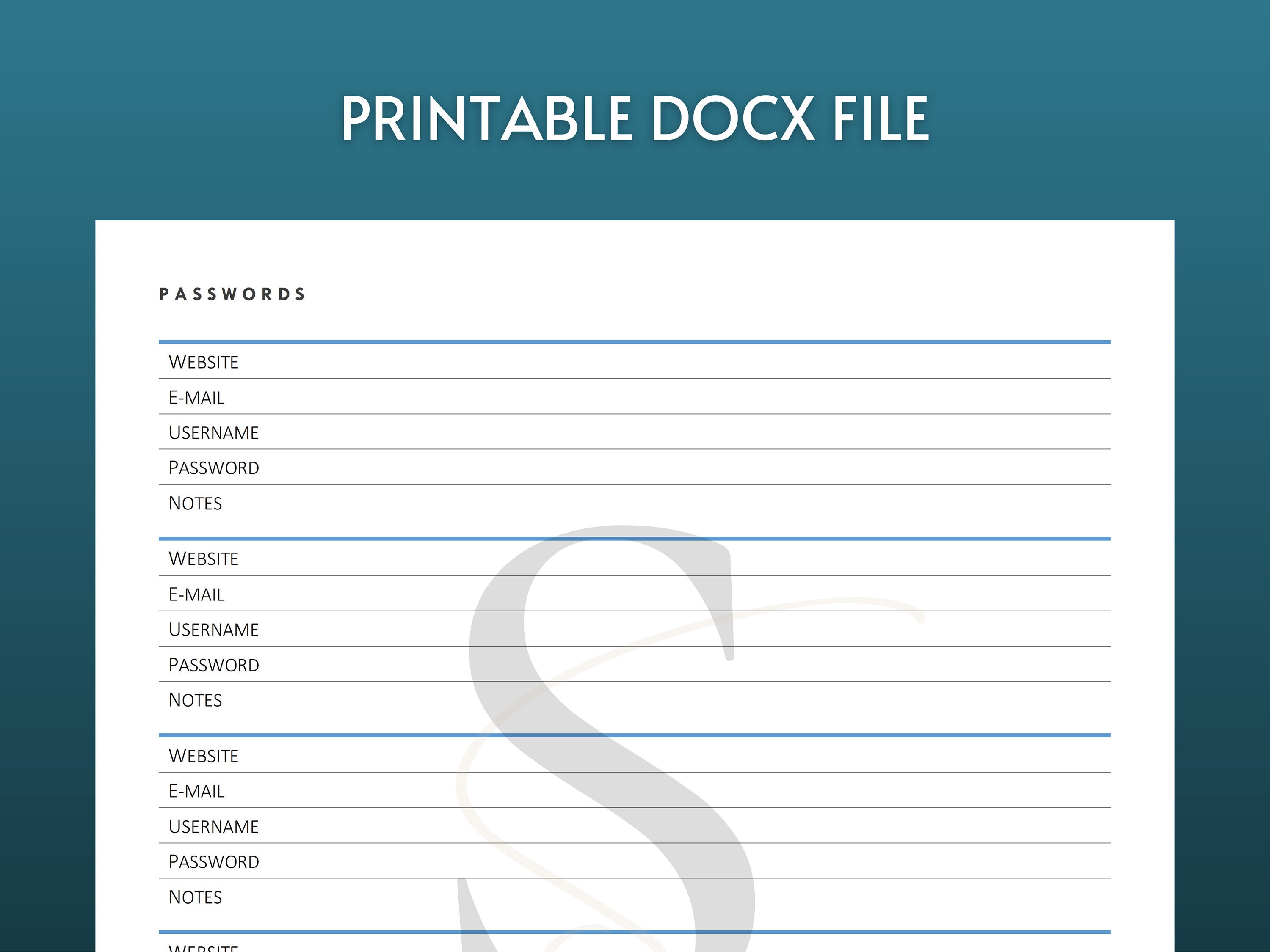 Password Log Digital Download Printable Password Login Tracker Password ...
