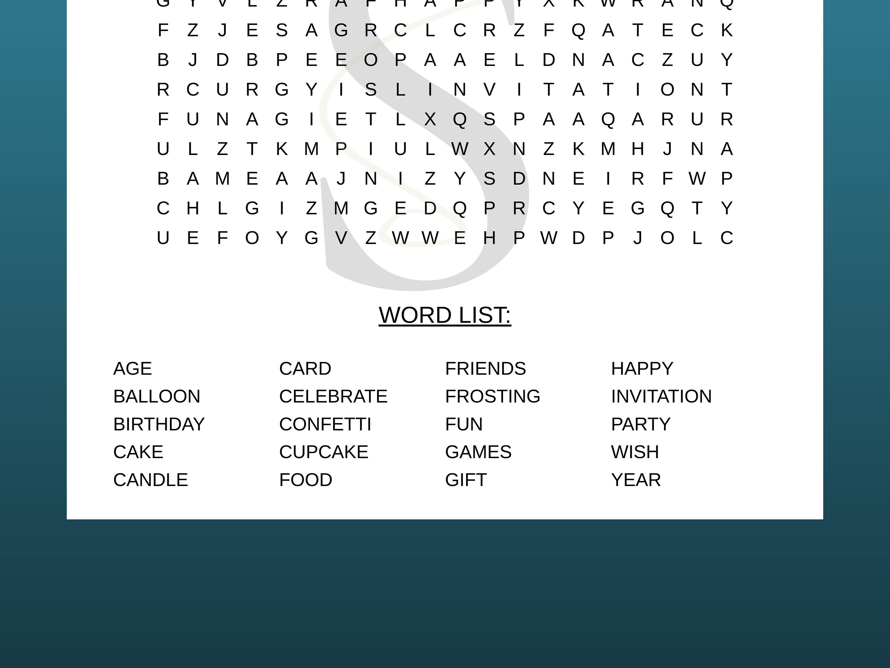 Printable Happy Birthday Word Search Digital Download Activity Sheets ...