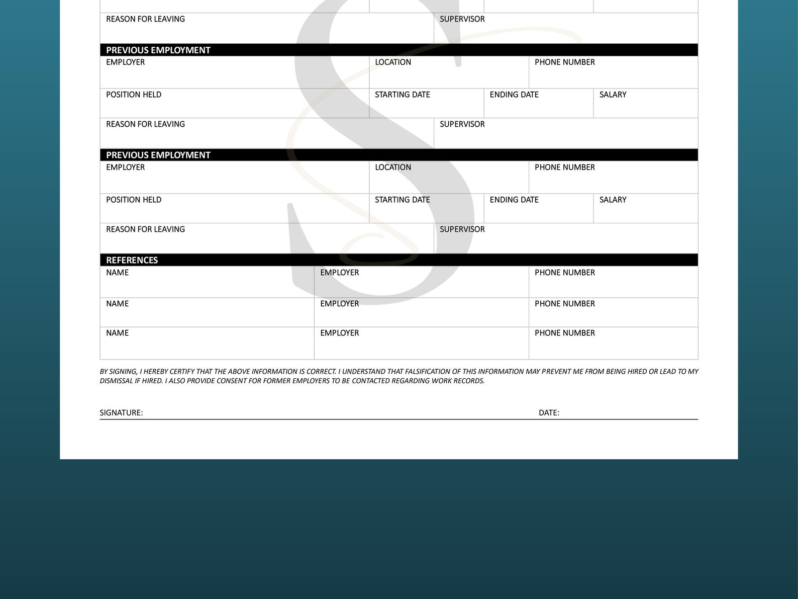 Printable Employment Application PDF Digital Job Application - Etsy