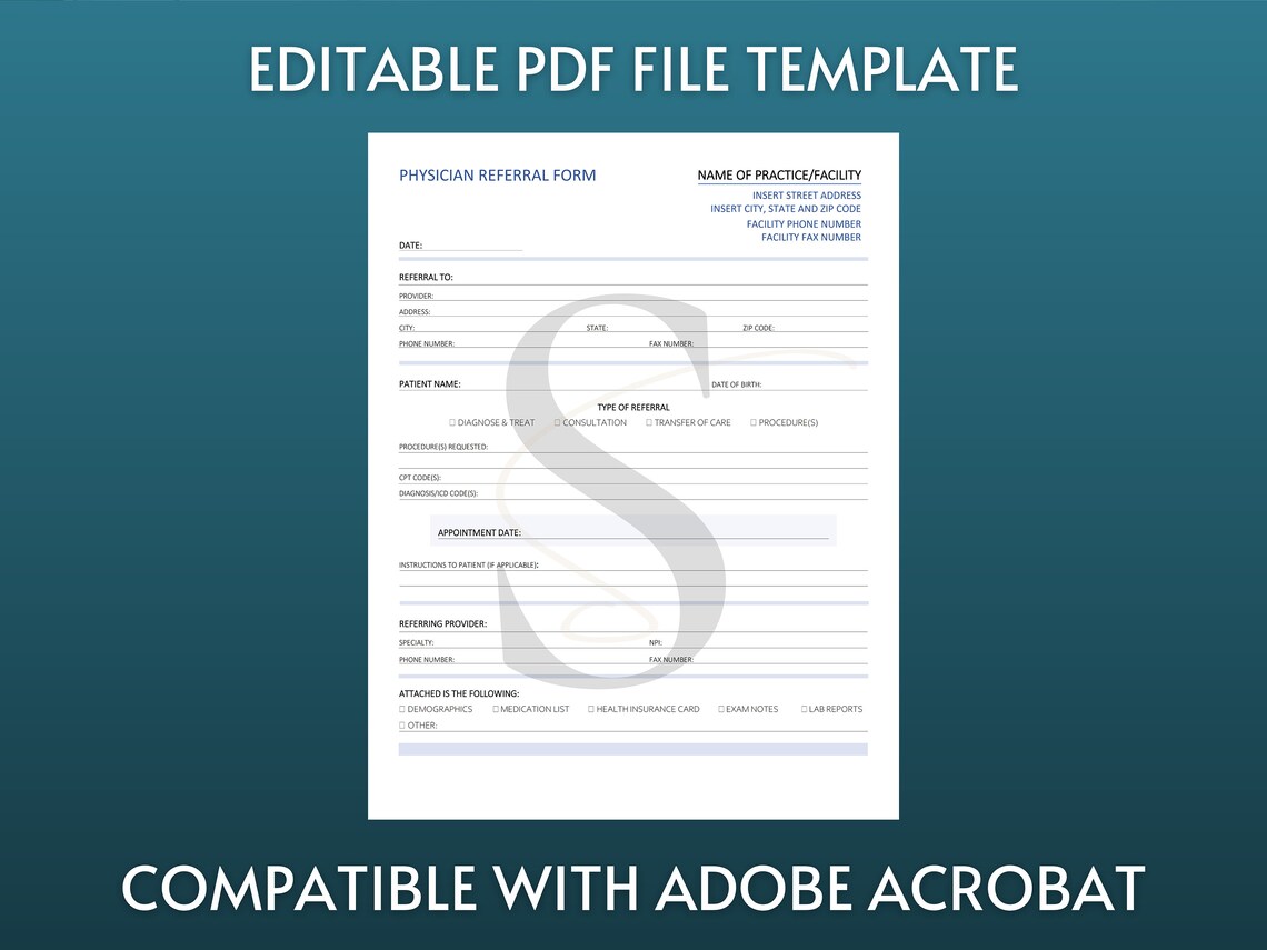 Printable Doctor Referral Form Digital Download Physician Referral Form ...