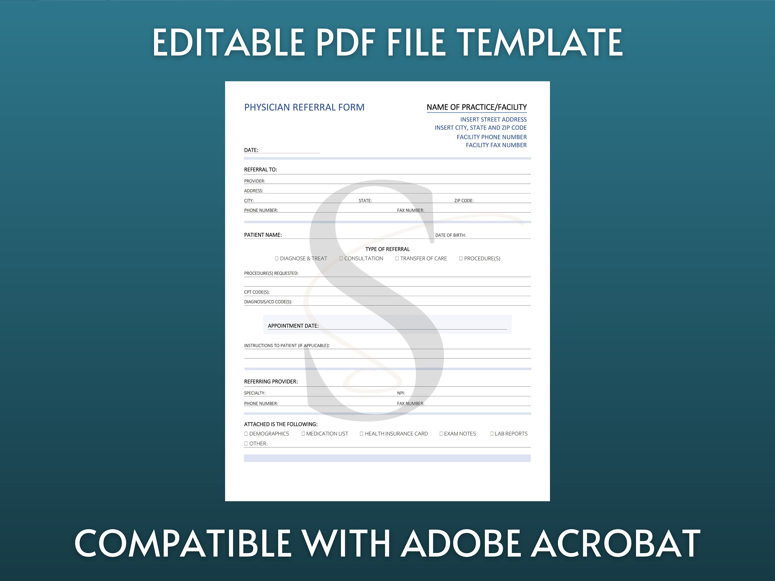 Printable Doctor Referral Form Digital Download Physician Referral Form ...