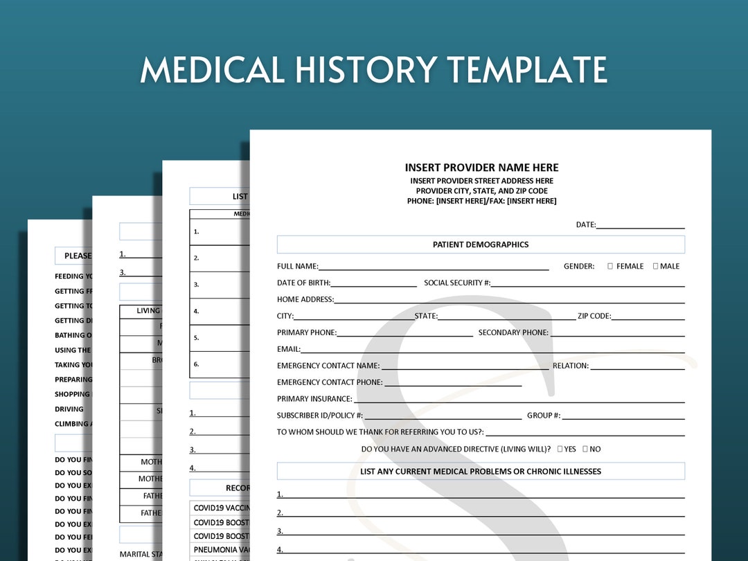 Printable Medical History Template Patient Intake Medical Forms Health History Instant Download ...