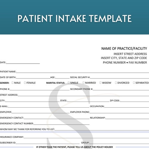 Printable New Patient Intake Form Digital Download Patient - Etsy