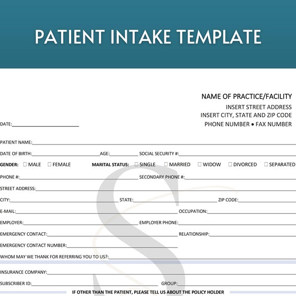 Printable New Patient Intake Form Digital Download Patient Registration Form Instant Download Editable Medical Office Forms and Templates