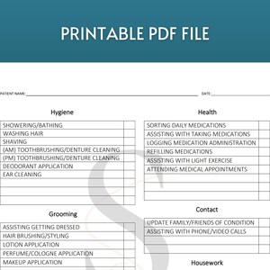 Printable Caregiver Daily Checklist Digital Download Senior Care ...