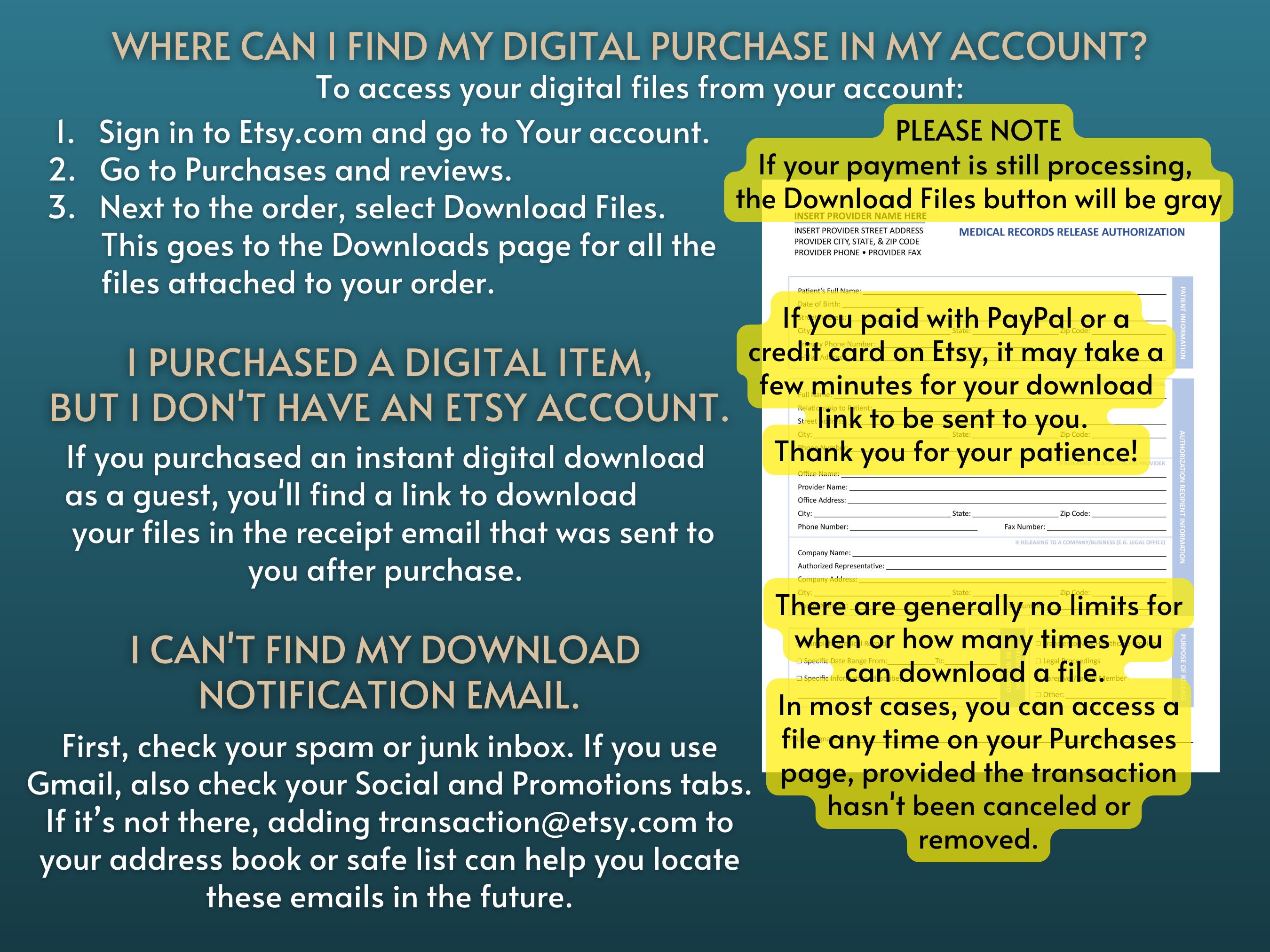 Printable Medical Records Release Authorization Digital Download printable-medical-records-release-authorization-digital-download