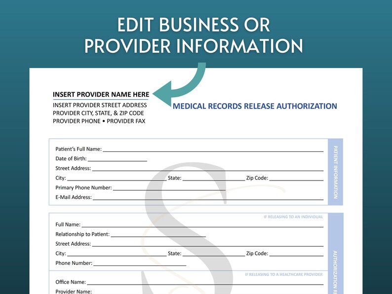 Printable Medical Records Release Authorization Digital Download
