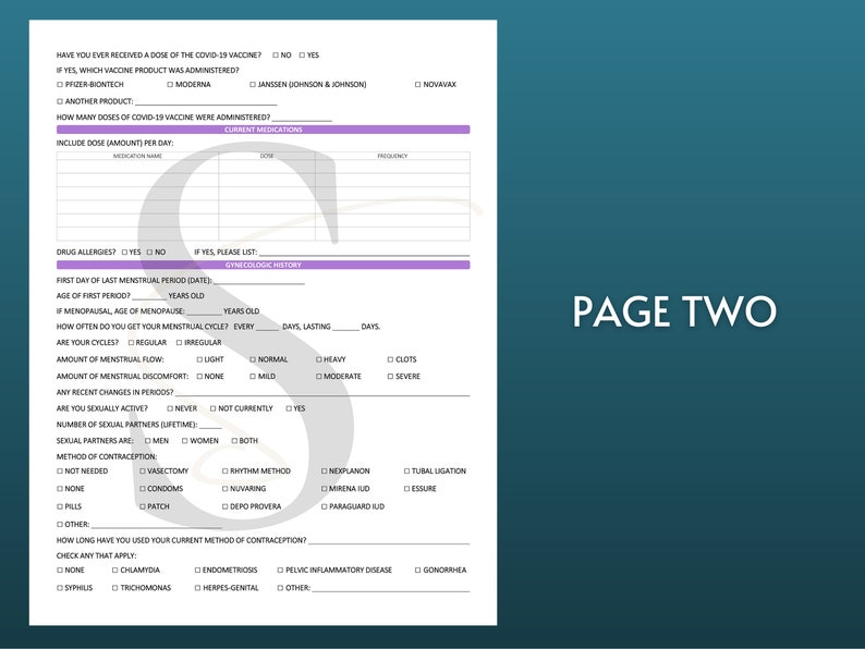 Maternity Intake Form OBGYN New Patient Form Digital Download Maternity and Womens Health ...