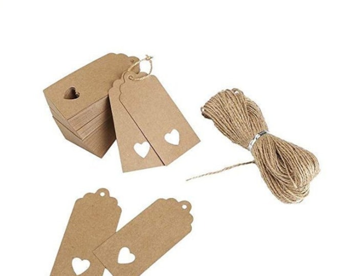 Kraft brown gift tags rectangle scalloped tags with heart cutout set of 10 25 50 80 for wedding bomboniere party decoration gift wrapping
