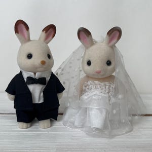 Handmade Groom’s Suit & Bridal Gown Wedding Set for Sylvanian Families Rabbit (Outfits Only) image 1