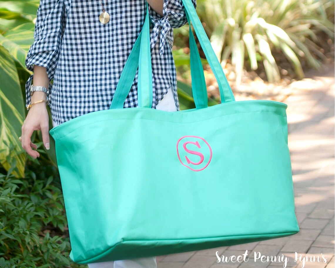 Travel Tote Bag Beach Bag Monogram Tote Weekender Tote Etsy