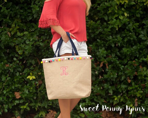 etsy monogrammed beach bag