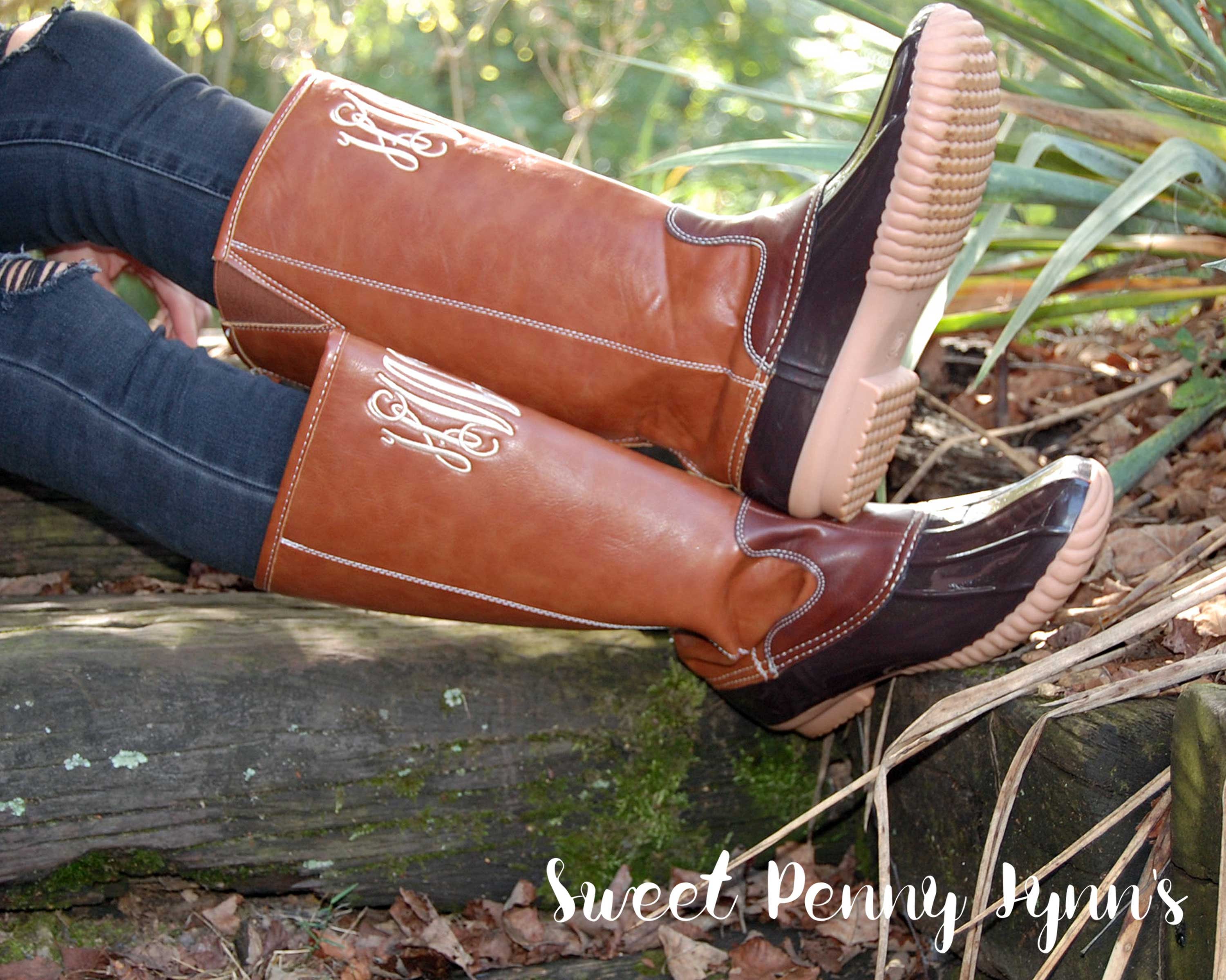 monogram duck boots tall