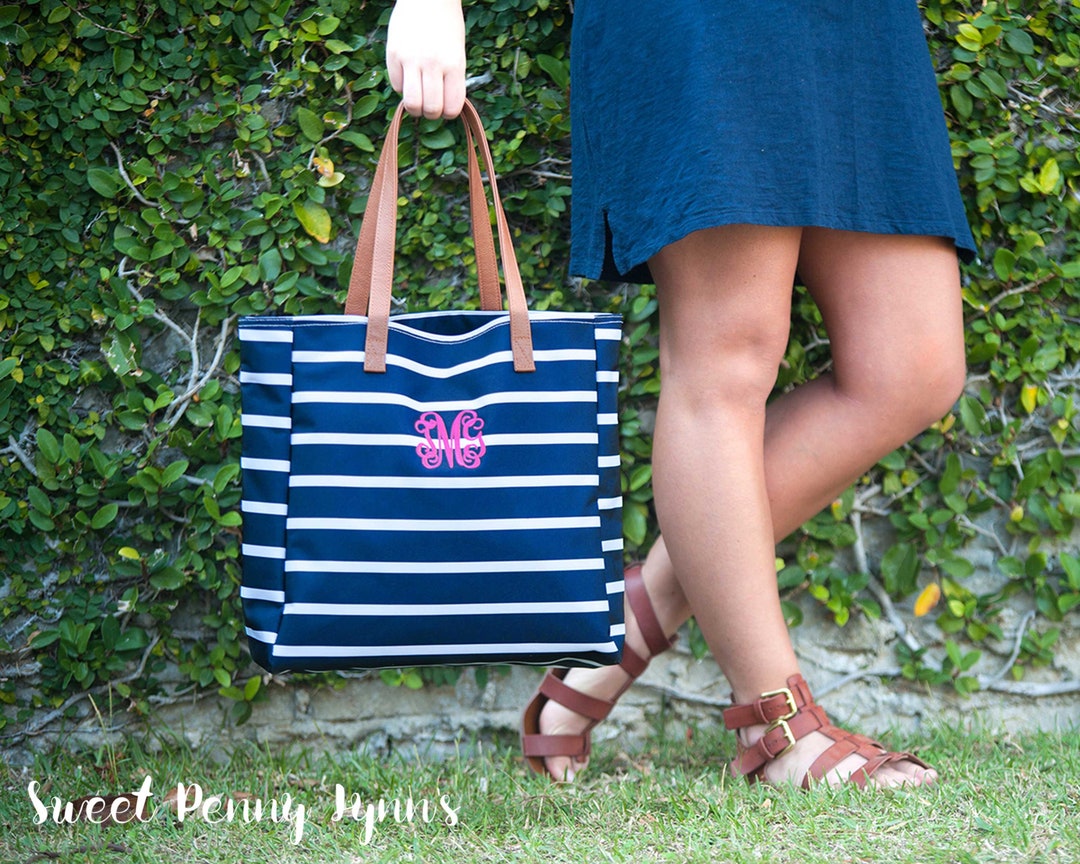 Monogram Beach Tote Vacation Tote Monogram Boat Tote Etsy