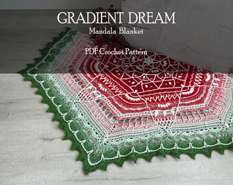 CROCHET PATTERN Mandala Christmas Blanket Crochet Pattern Round Blanket Crochet Tutorial Home Decor Crochet Patterns For Gradient Yarn