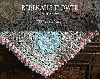 Baby Blanket Crochet Pattern, Rebekahs Flower Baby Blanket Decor, Lap Blanket Crochet Pattern Nursery Decor