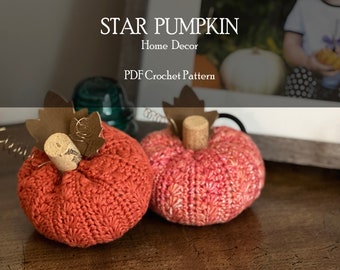 Star Pumpkin Crochet Pattern, Crochet Home Decor, Crochet Pumpkin Pattern, Pumpkin Decor