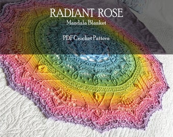 Crochet Mandala Blanket Pattern, Crochet Home Decor Throw, Crochet Table Cover, Radiant Rose Mandala Crochet Pattern