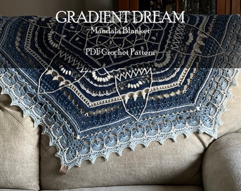 Padrão de crochê para cobertor de mandala Padrão afegão de fio gradiente, tutorial de doily de crochê grande, padrão de crochê em PDF Mandala