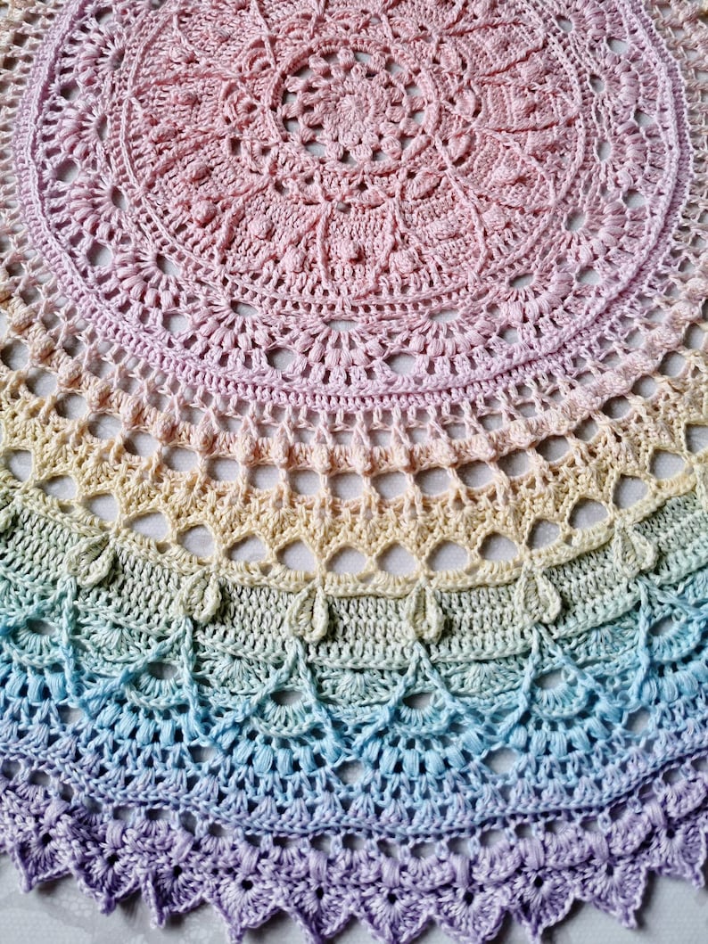 Crochet Mandala Blanket Pattern, Crochet Home Decor Throw, Crochet Table Cover | Marigold Magic Mandala image 15