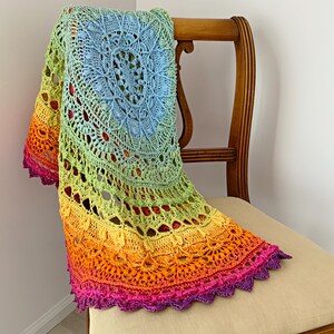 Crochet Mandala Blanket Pattern, Crochet Home Decor Throw, Crochet Table Cover | Marigold Magic Mandala image 14