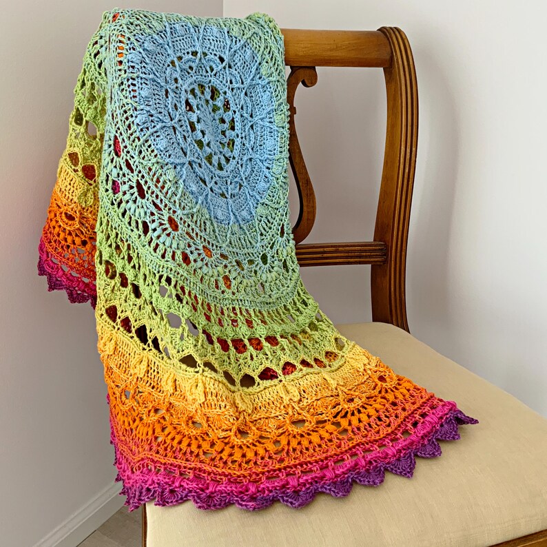 Crochet Mandala Blanket Pattern, Crochet Home Decor Throw, Crochet Table Cover | Marigold Magic Mandala image 14