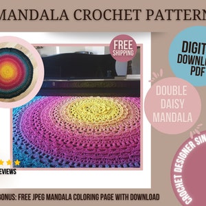 Rainbow Baby Crochet Pattern, Mandala Crochet Patterns, Double Daisy Mandala Blanket, Round Crochet Blanket Pattern image 3