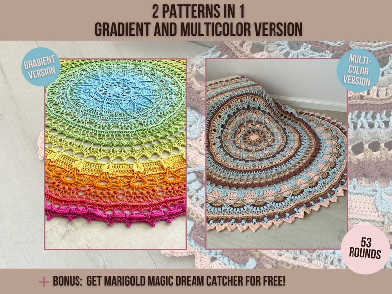 Crochet Mandala Blanket Pattern, Crochet Home Decor Throw, Crochet Table Cover, Marigold Magic Mandala Crochet Pattern image 7