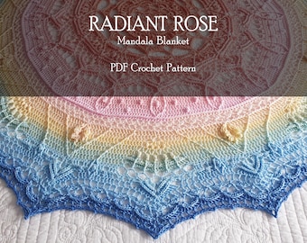 Round Blanket Crochet Pattern, Crochet Home Decor Throw, Crochet Table Cover, Radiant Rose Mandala Crochet Pattern Afghan